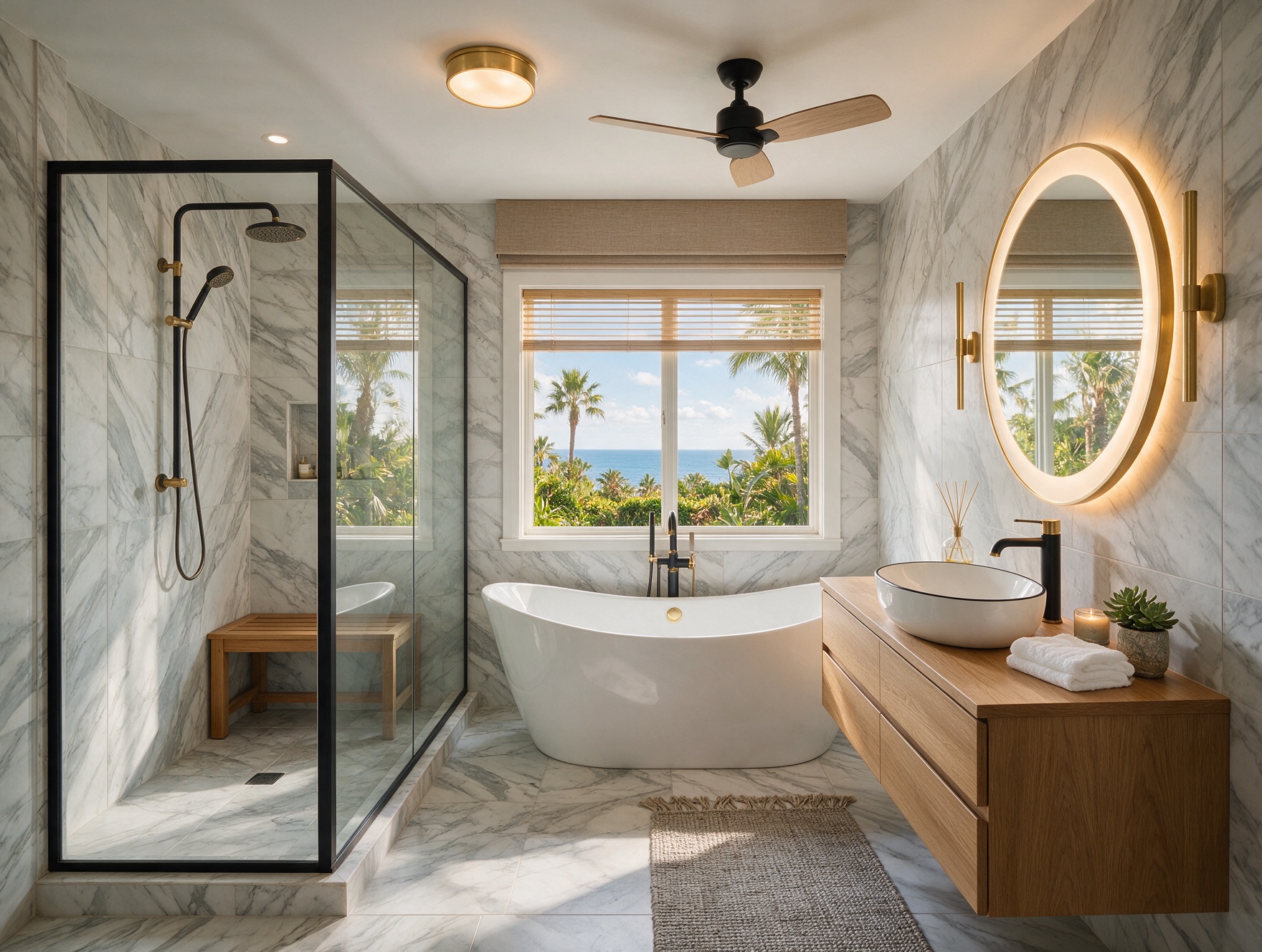 Spa-style bathroom remodel with walk-in tile shower